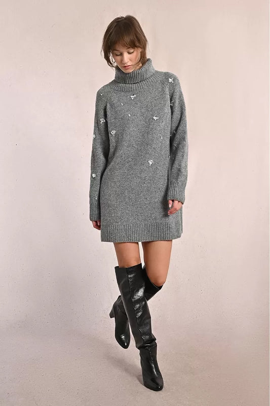Molly Bracken LA1783DN Grey Rhinestone Jumper Dress