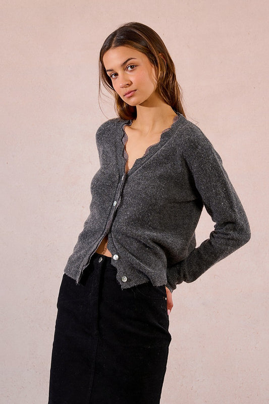 Molly Bracken T1924DN Grey Frill Cardigan