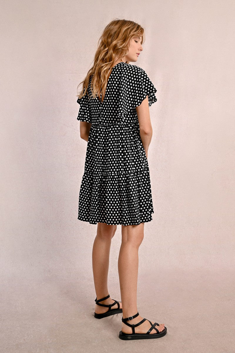Molly Bracken T1738DE Black Dotty Smock Dress