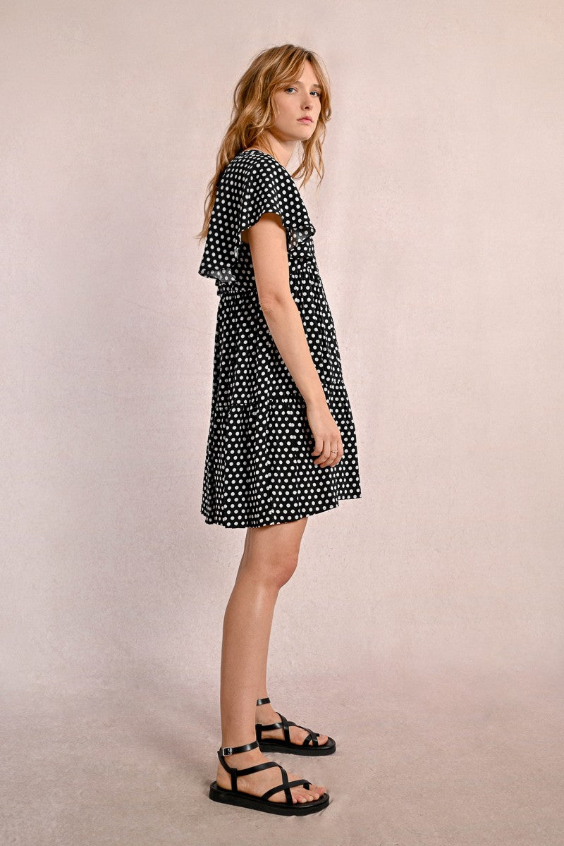 Molly Bracken T1738DE Black Dotty Smock Dress