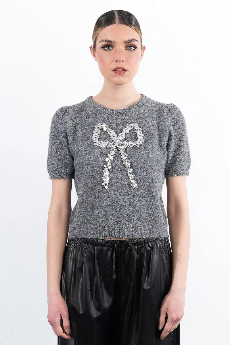 Molly Bracken LALF165DN Grey Bow Knit