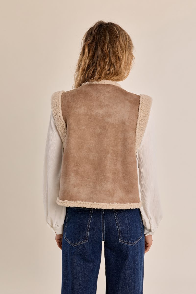 Molly Bracken Woven Sleeveless Jacket Dark Beige P1890BEH