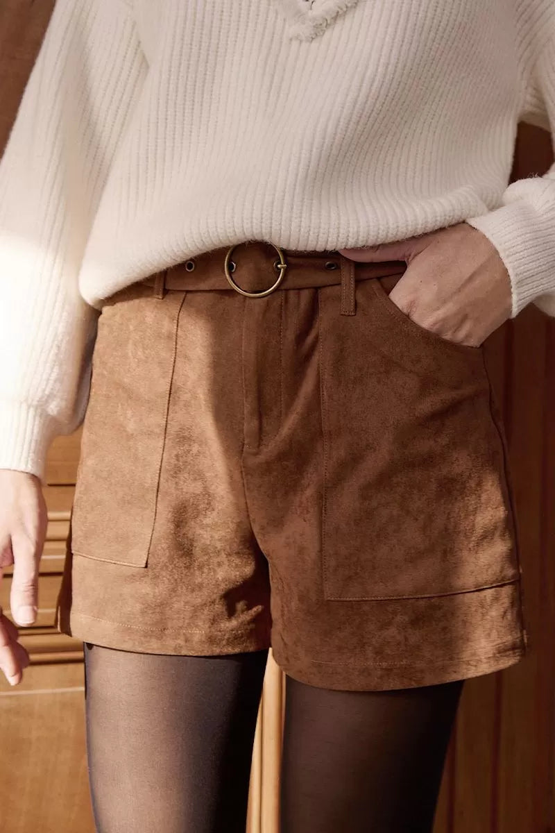 Molly Bracken T2137DH Brown Suede Shorts