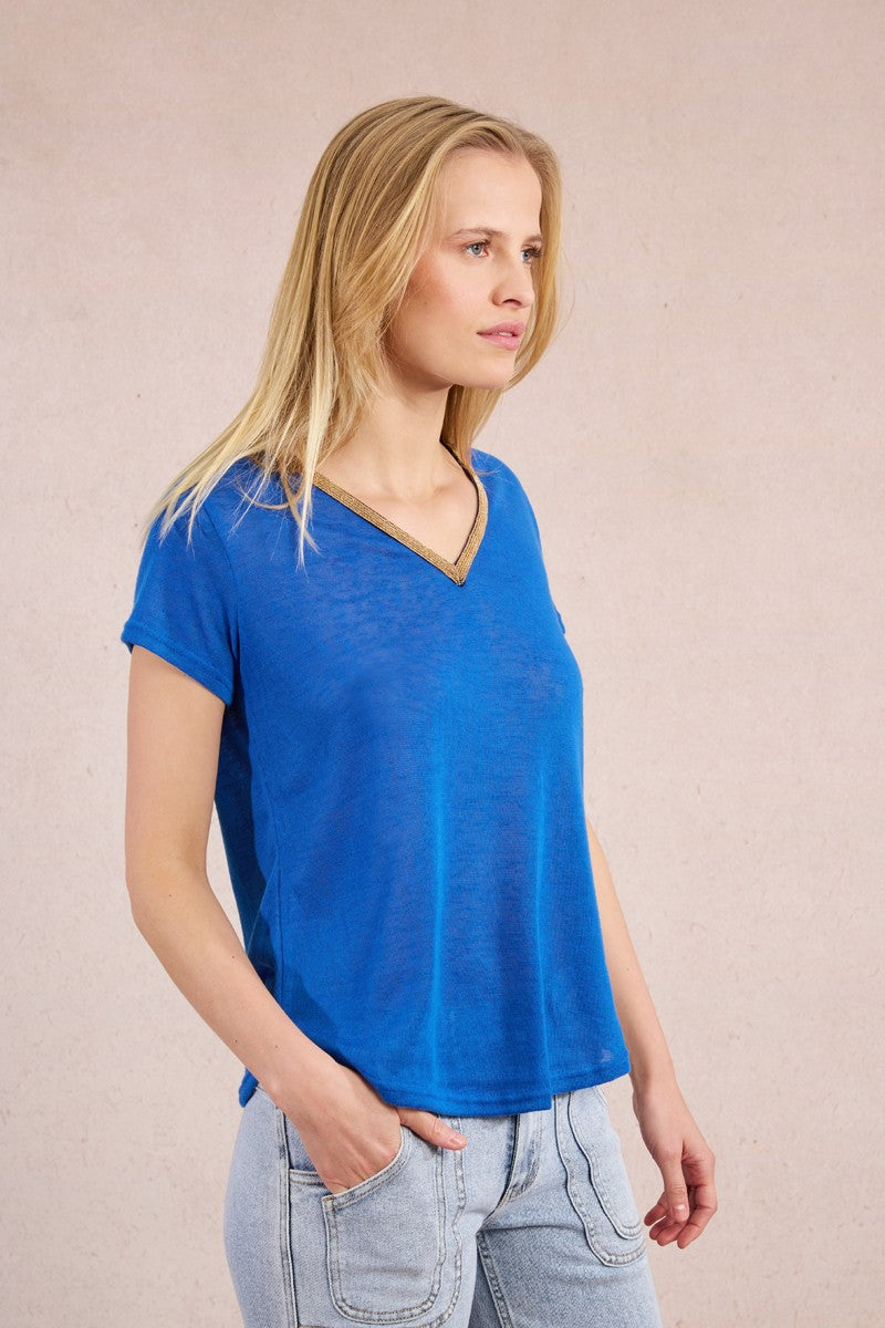 Molly Bracken T427DP Blue & Gold V Neck