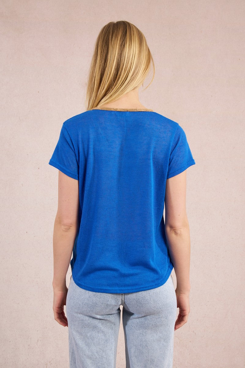 Molly Bracken T427DP Blue & Gold V Neck