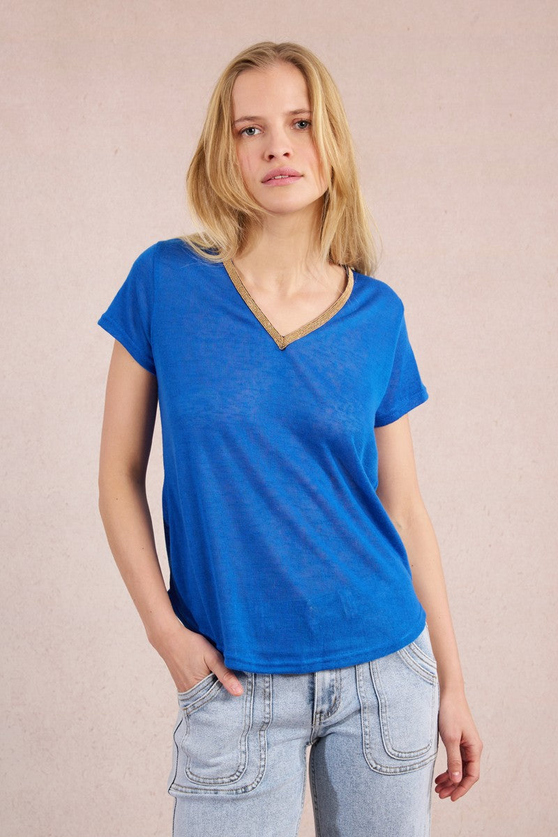 Molly Bracken T427DP Blue & Gold V Neck
