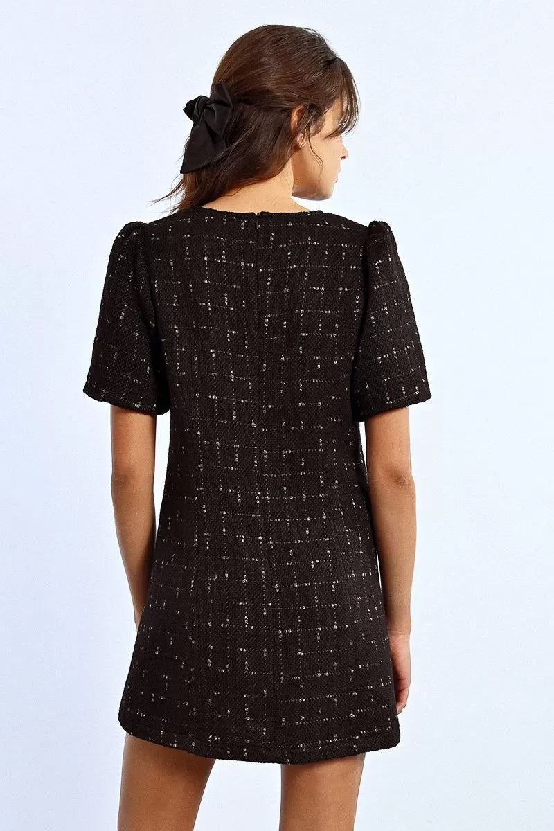 Molly Bracken TL444DH Black Puff Sleeve Dress