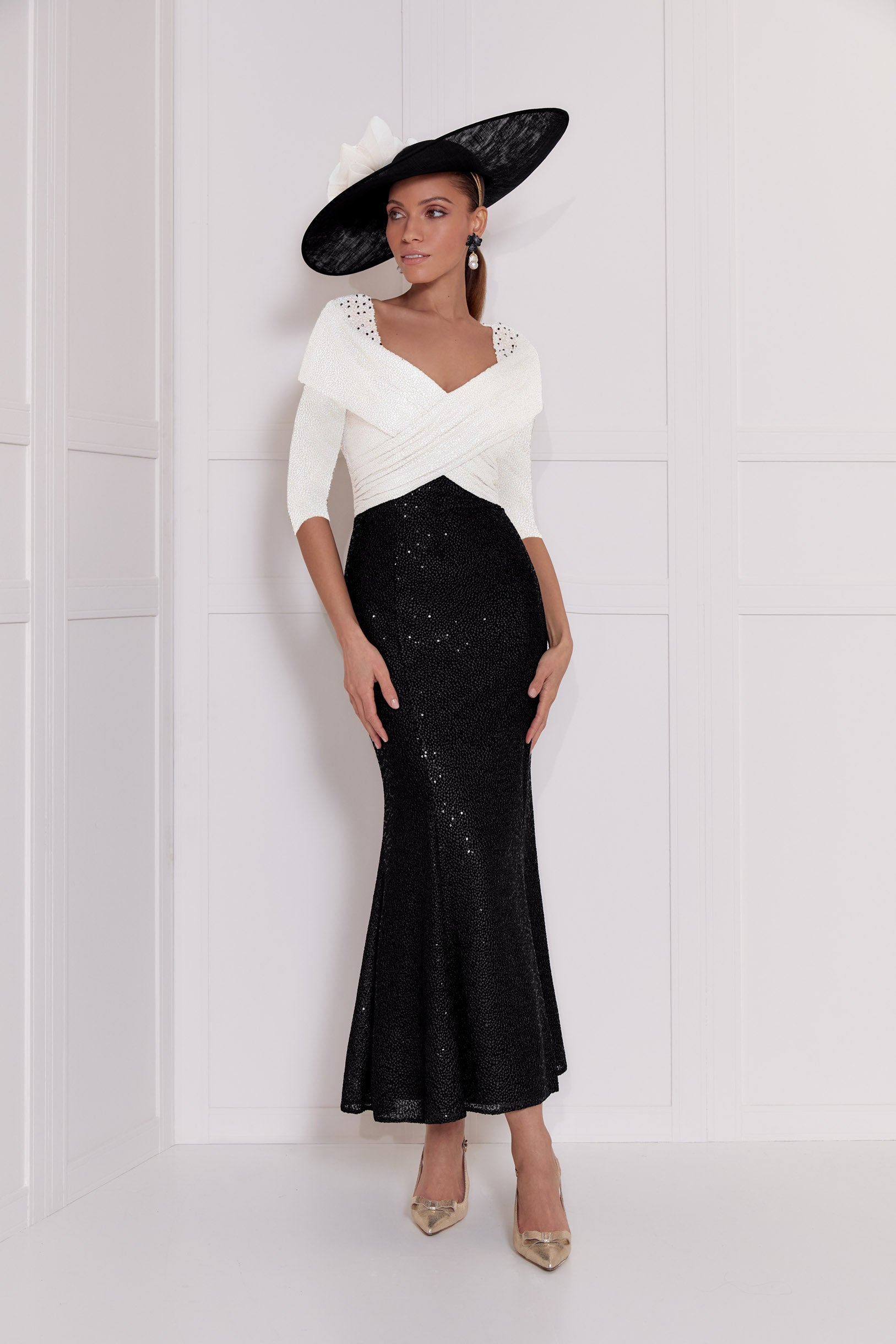 John Charles 29155BP Black and Ivory Dress John Charles 29155BP Black and Ivory Dress