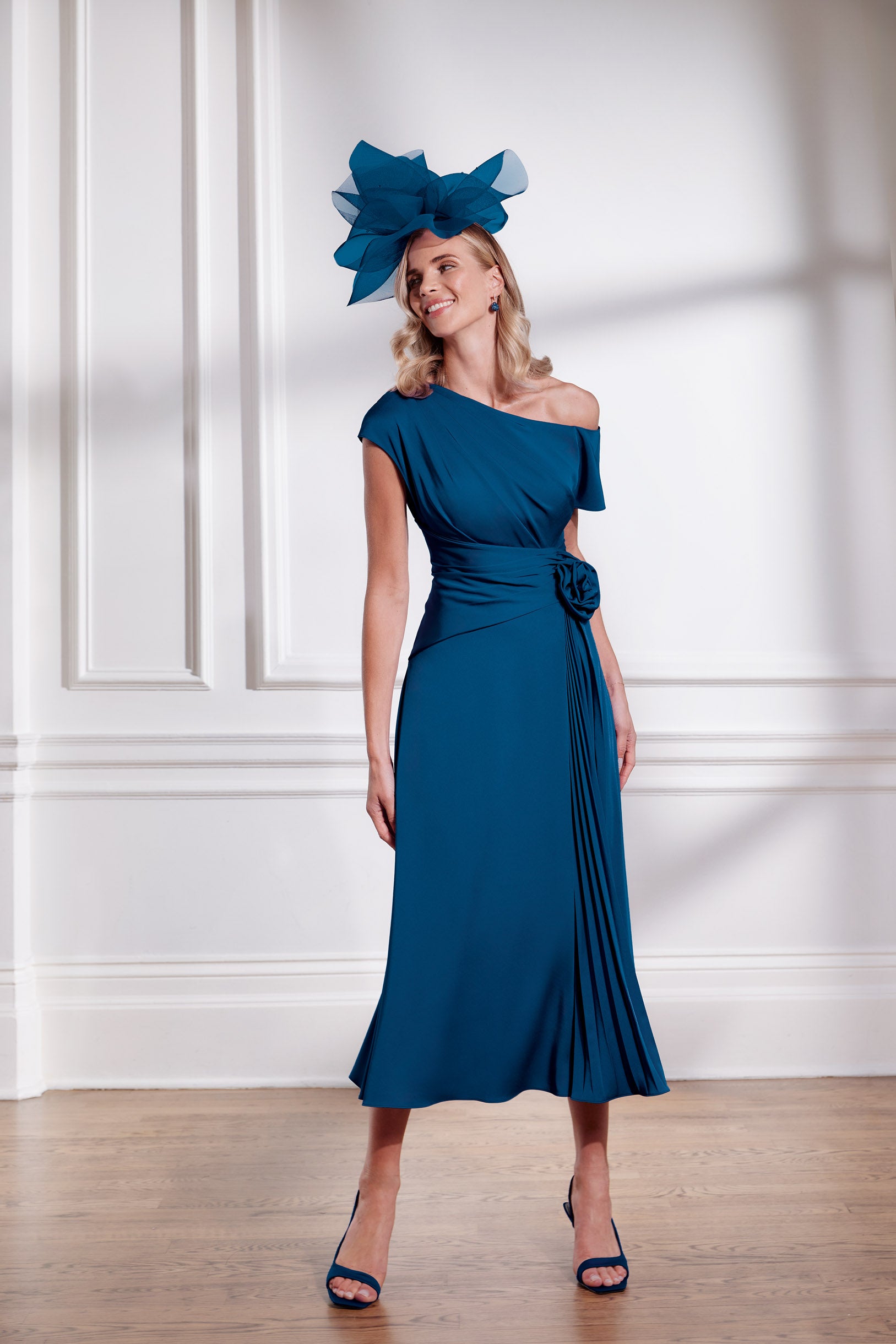 John Charles Teal One Shoulder Mother of The Bride Dress John Charles Teal One Shoulder Mother of The Bride Dress