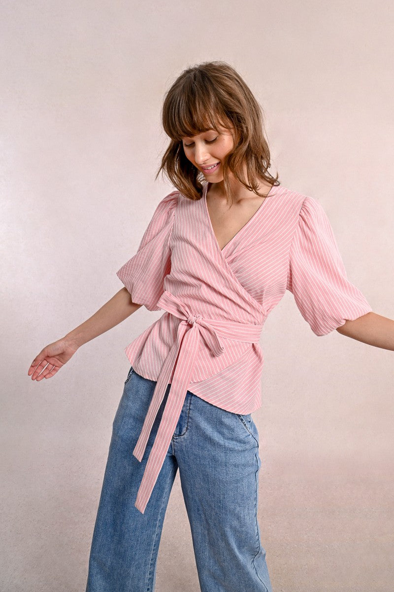 Molly Bracken T1989DP Pink Stripe Wrap Top
