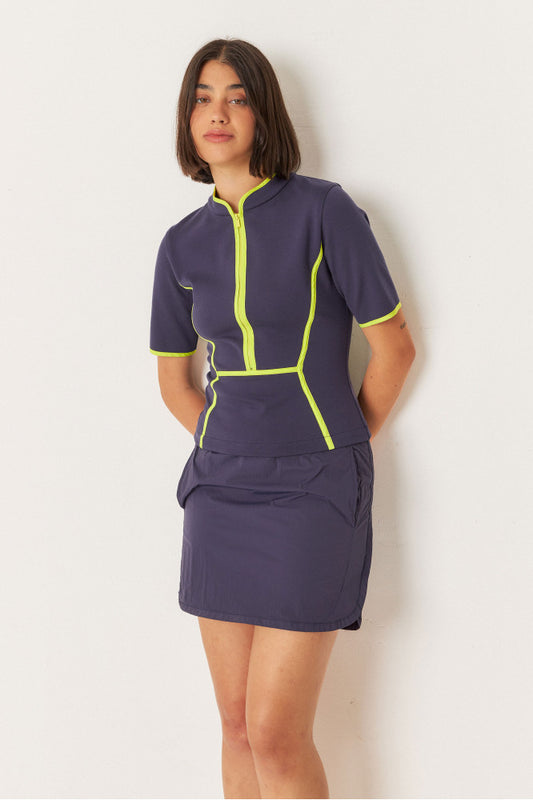 SKFK Zoe Navy & Green Piping Top