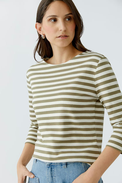 Oui Stripe T Shirt Green White 96259