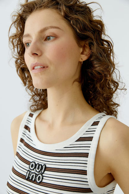 Oui Vest Top Brown Stripe 96535