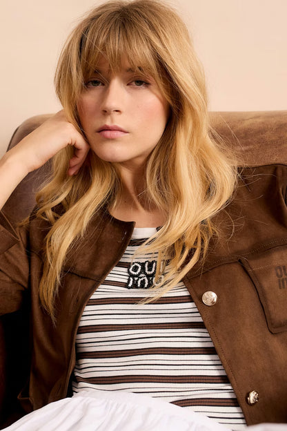 Oui Vest Top Brown Stripe 96535