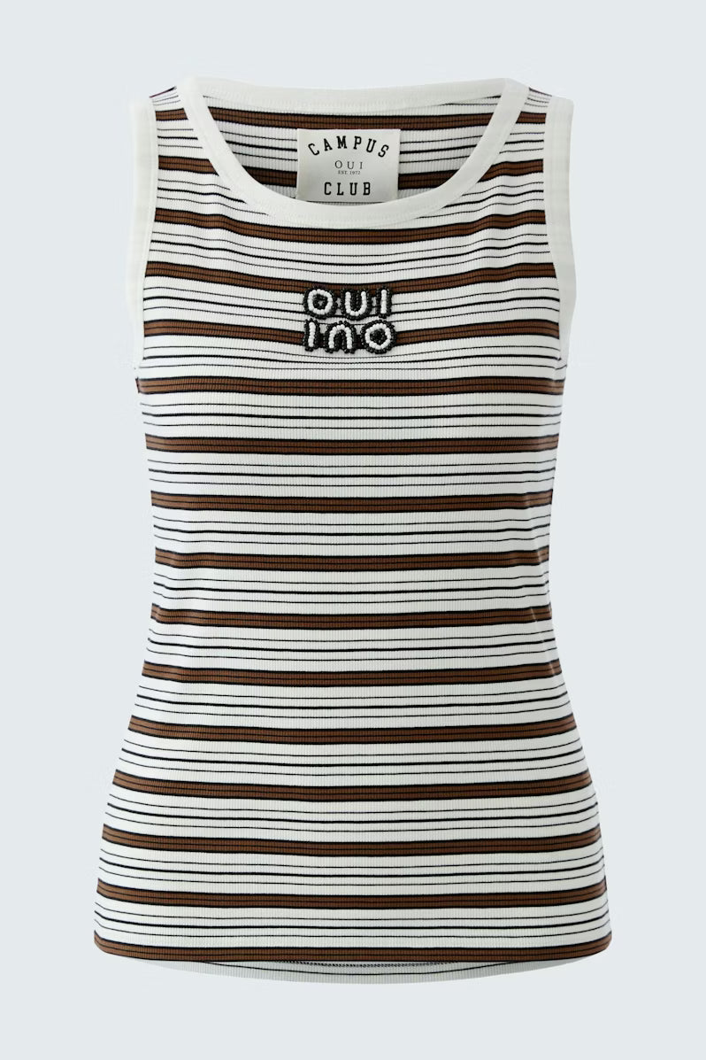 Oui Vest Top Brown Stripe 96535