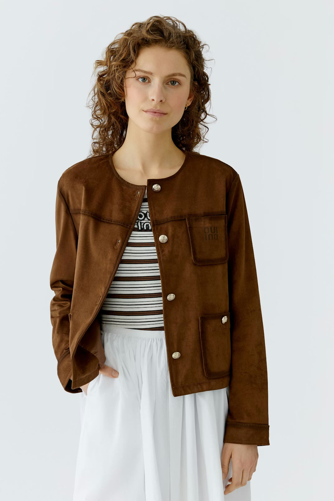 Oui Suede Brown Jacket 96600