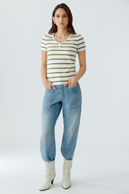 Oui T Shirt 96692 Green and White Stripe