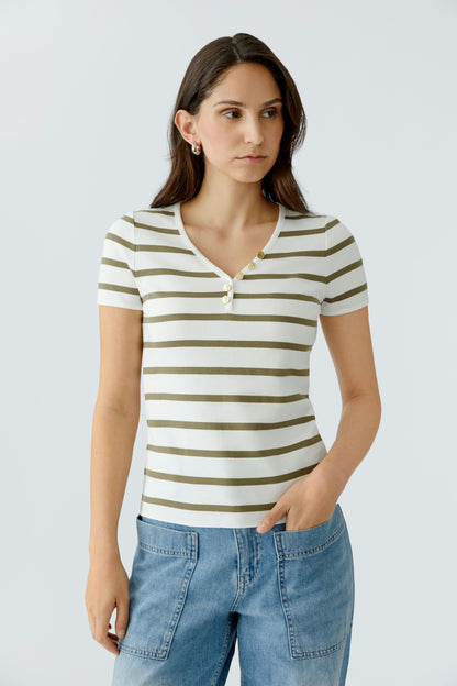 Oui T Shirt 96692 Green and White Stripe