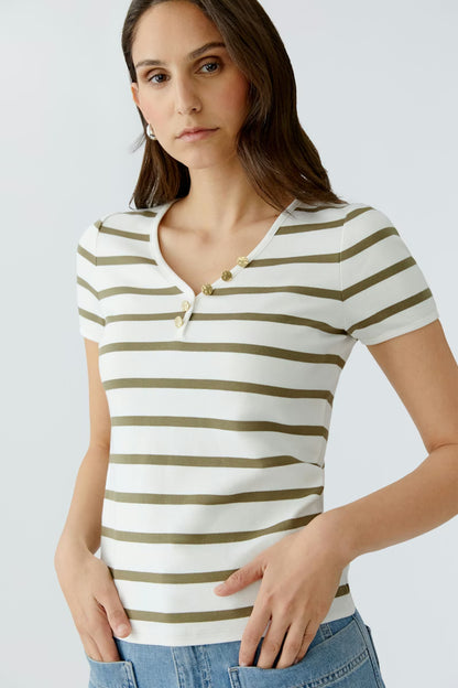 Oui T Shirt 96692 Green and White Stripe