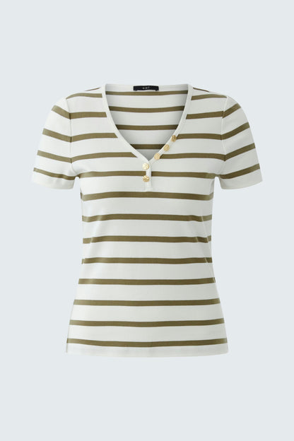 Oui T Shirt 96692 Green and White Stripe