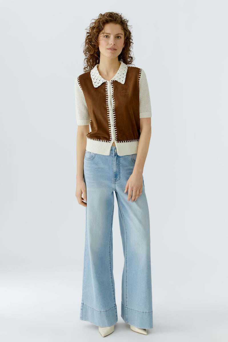 Oui Cardigan Suede Brown 97159