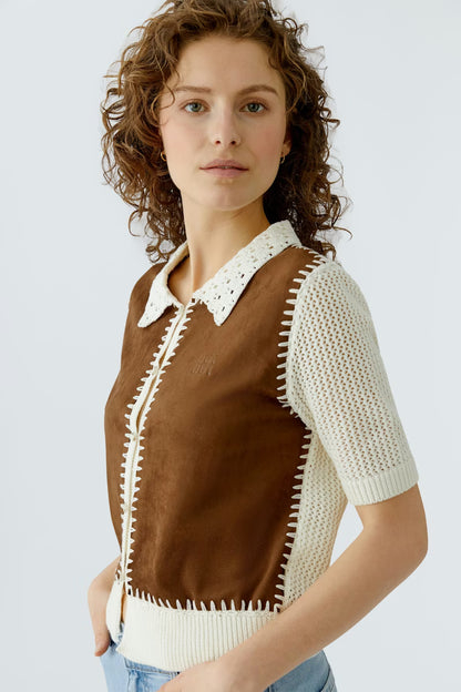 Oui Cardigan Suede Brown 97159