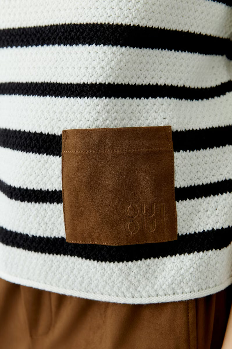 Oui Black and White Stripe Suede Pocket Jumper 97629