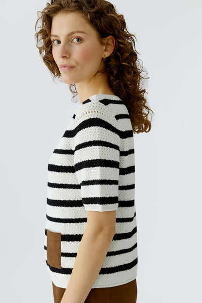 Oui Black and White Stripe Suede Pocket Jumper 97629