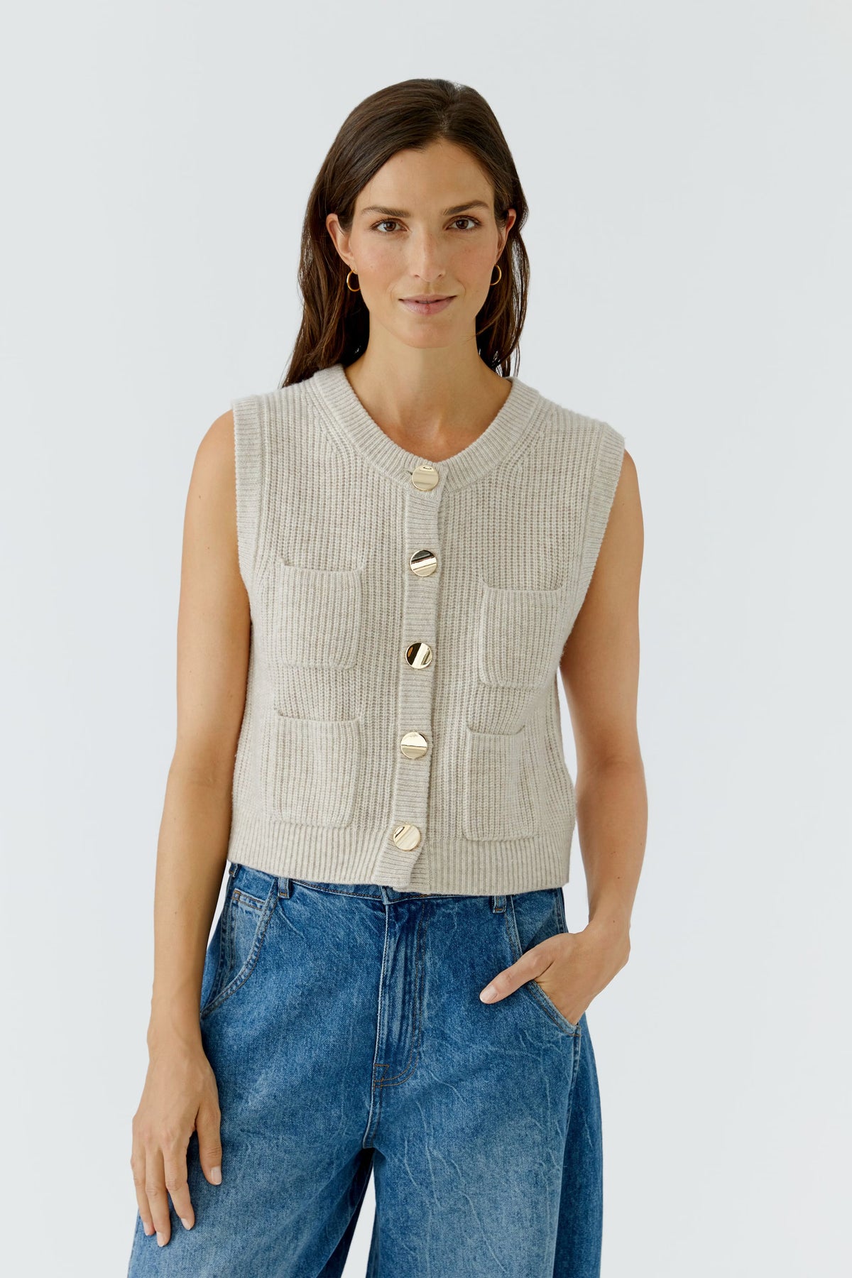 Oui 0099864 Light Beige Knitted Vest