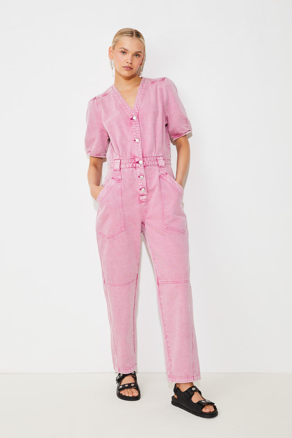 Suncoo Talian Pink Denim Jumpsuit