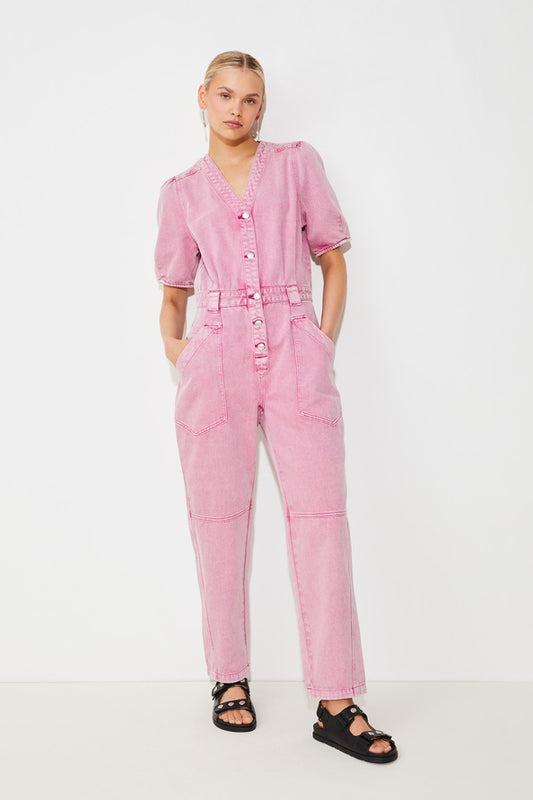 Suncoo Talian Pink Denim Jumpsuit