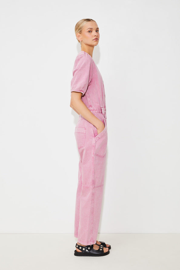 Suncoo Talian Pink Denim Jumpsuit