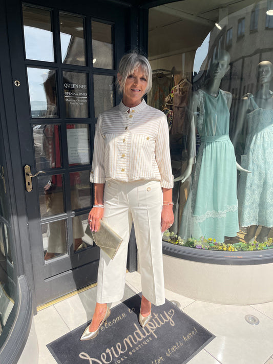 Badoo Cream Two Piece Gold Button Detail