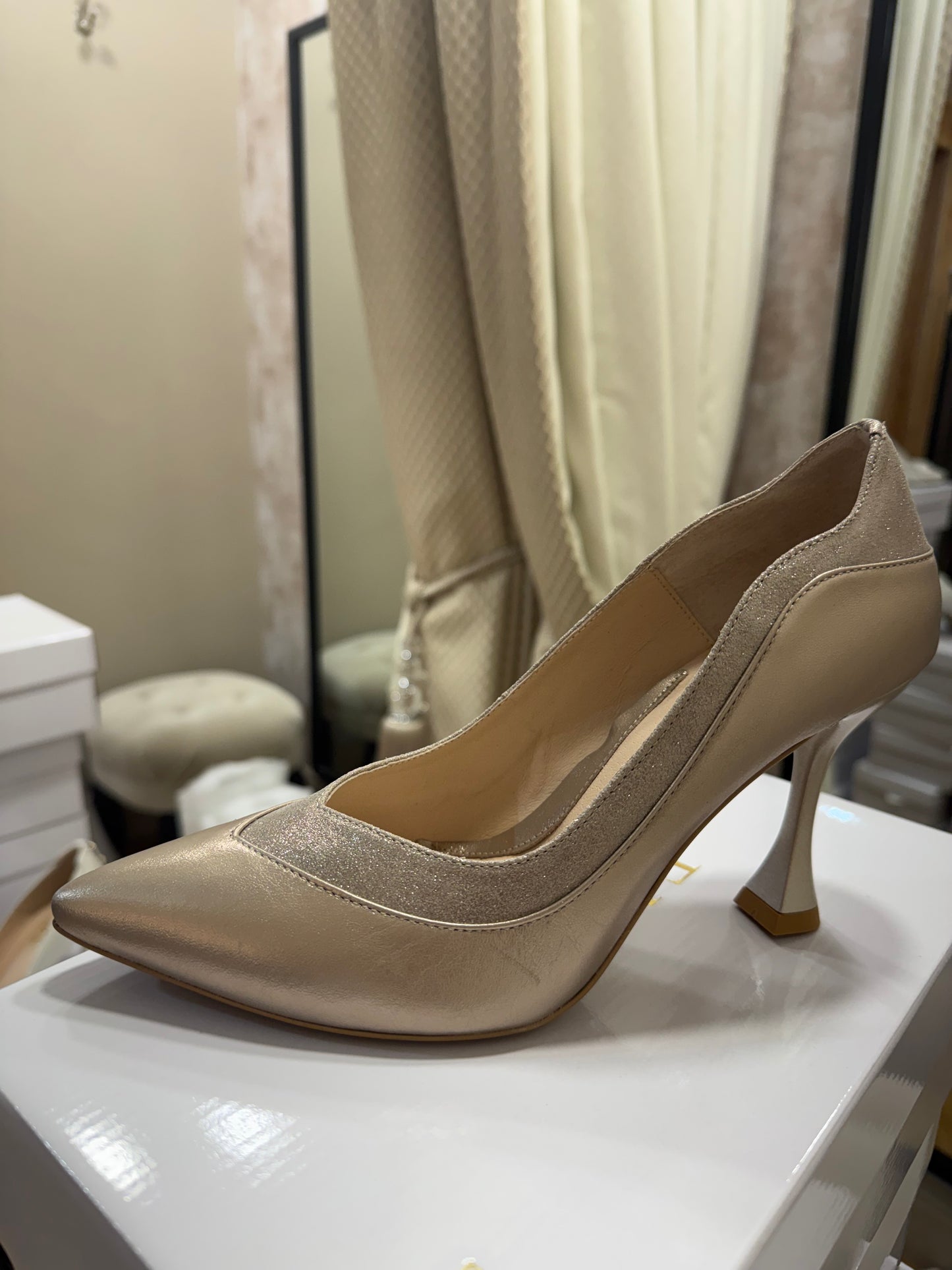 Emis Champagne Cuban Heel Shoe