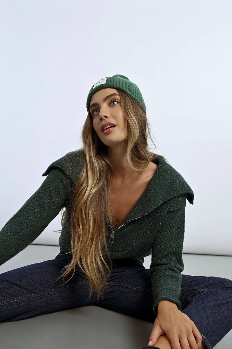 Molly Bracken Green Trucker Collar Sweater