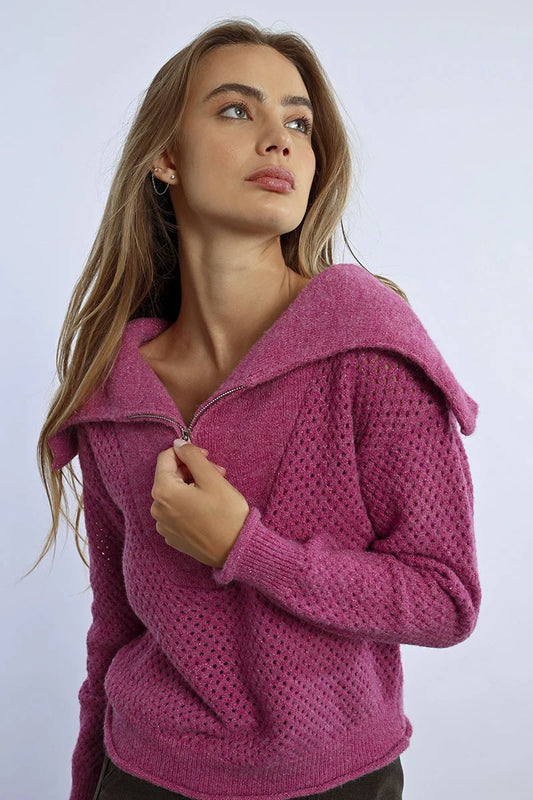 Molly Bracken Pink Trucker Collar Sweater