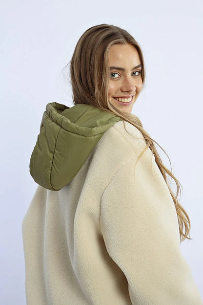 Molly Bracken Off White & Khaki Parka Jacket