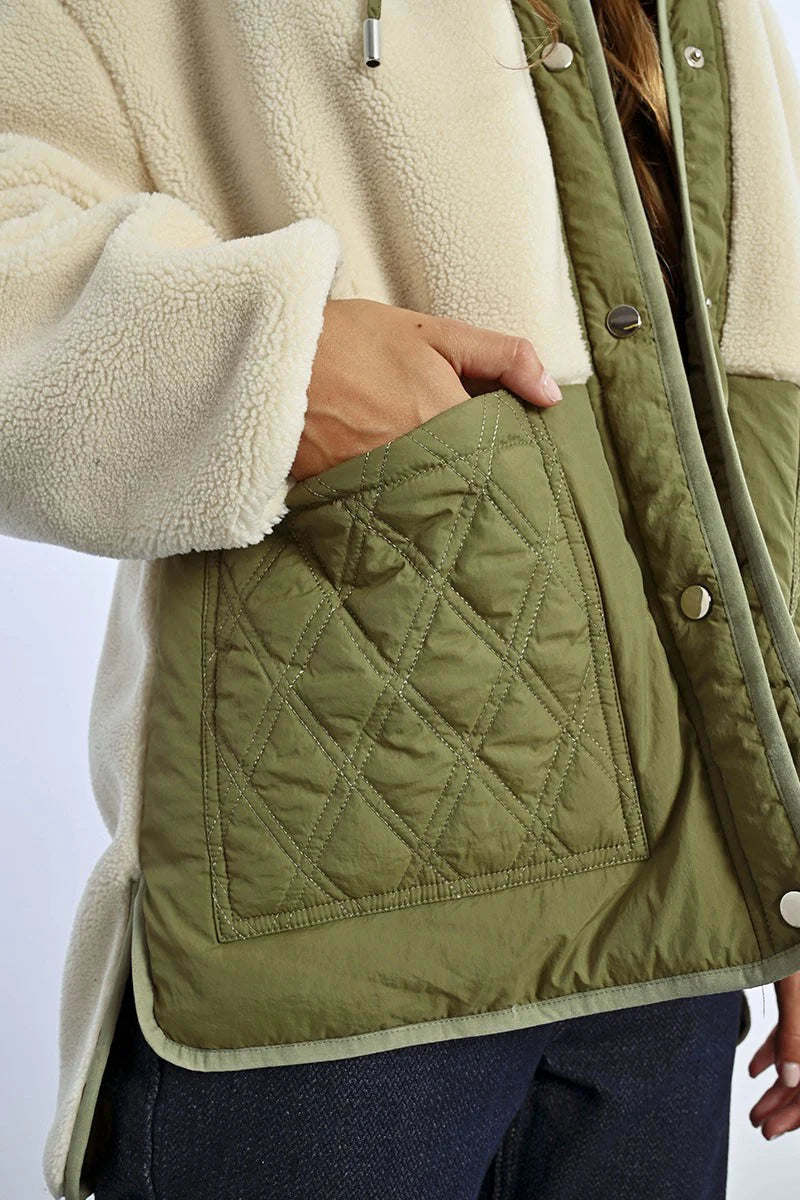 Molly Bracken Off White & Khaki Parka Jacket