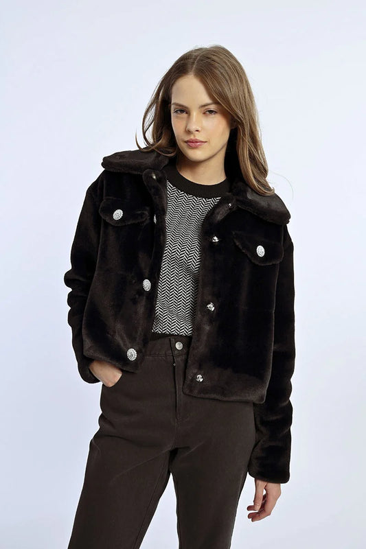 Molly Bracken Black Faux Fur Jacket