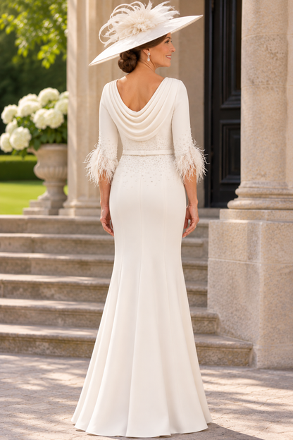 John Charles 29148 Ivory Feather Full Length Dress