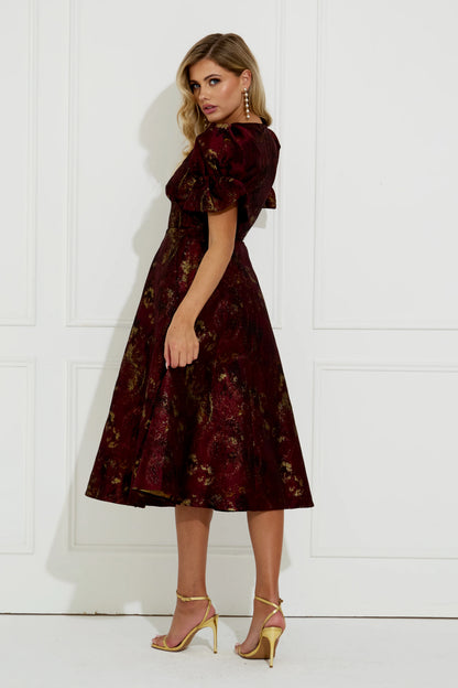 The 8th Sign Callie OxBlood Metallic Skater Dress