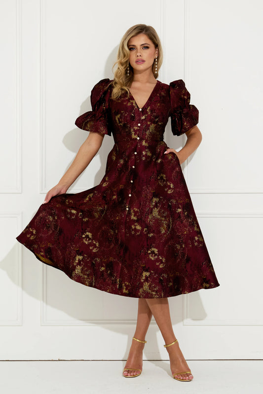 The 8th Sign Callie OxBlood Metallic Skater Dress