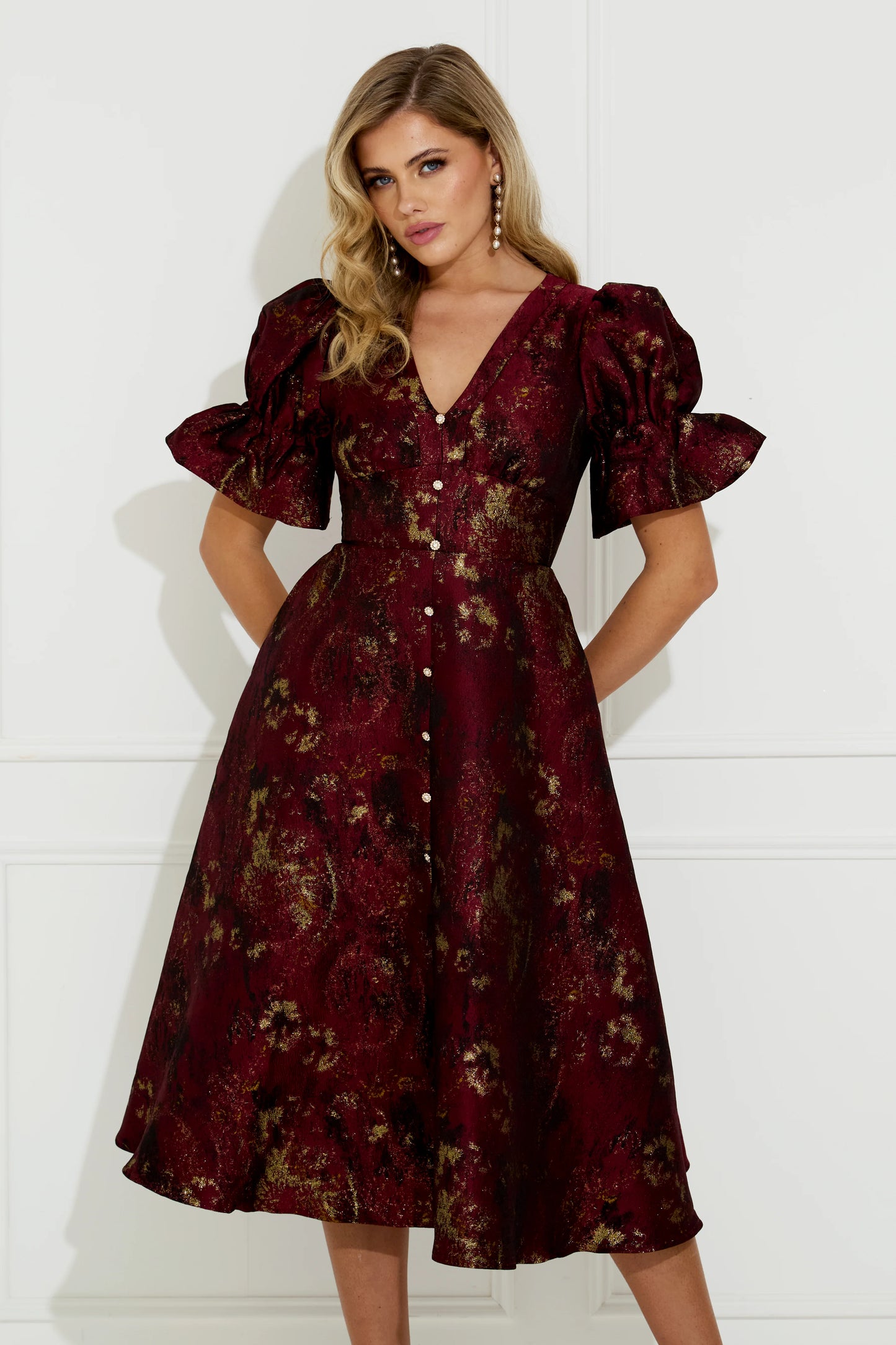 The 8th Sign Callie OxBlood Metallic Skater Dress