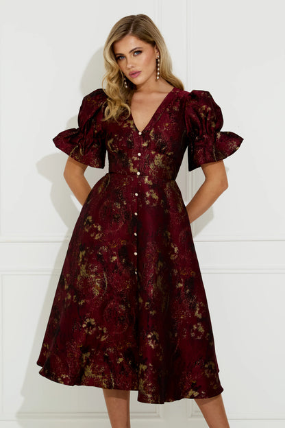 The 8th Sign Callie OxBlood Metallic Skater Dress