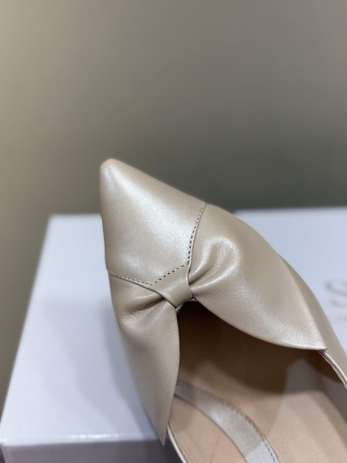 Emis Beige Low Heel Front Bow Shoe