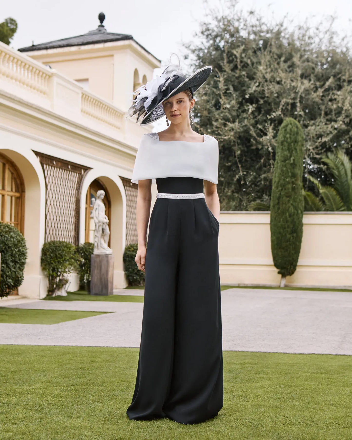 Couture Club 1G1P8 Black and Ivory Bow Jumpsuit