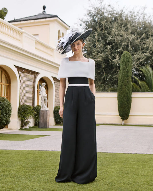 Couture Club 1G1P8 Black and Ivory Bow Jumpsuit