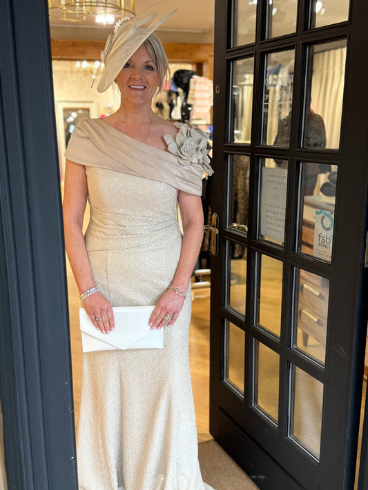 John Charles 29337B Oyster Long Dress