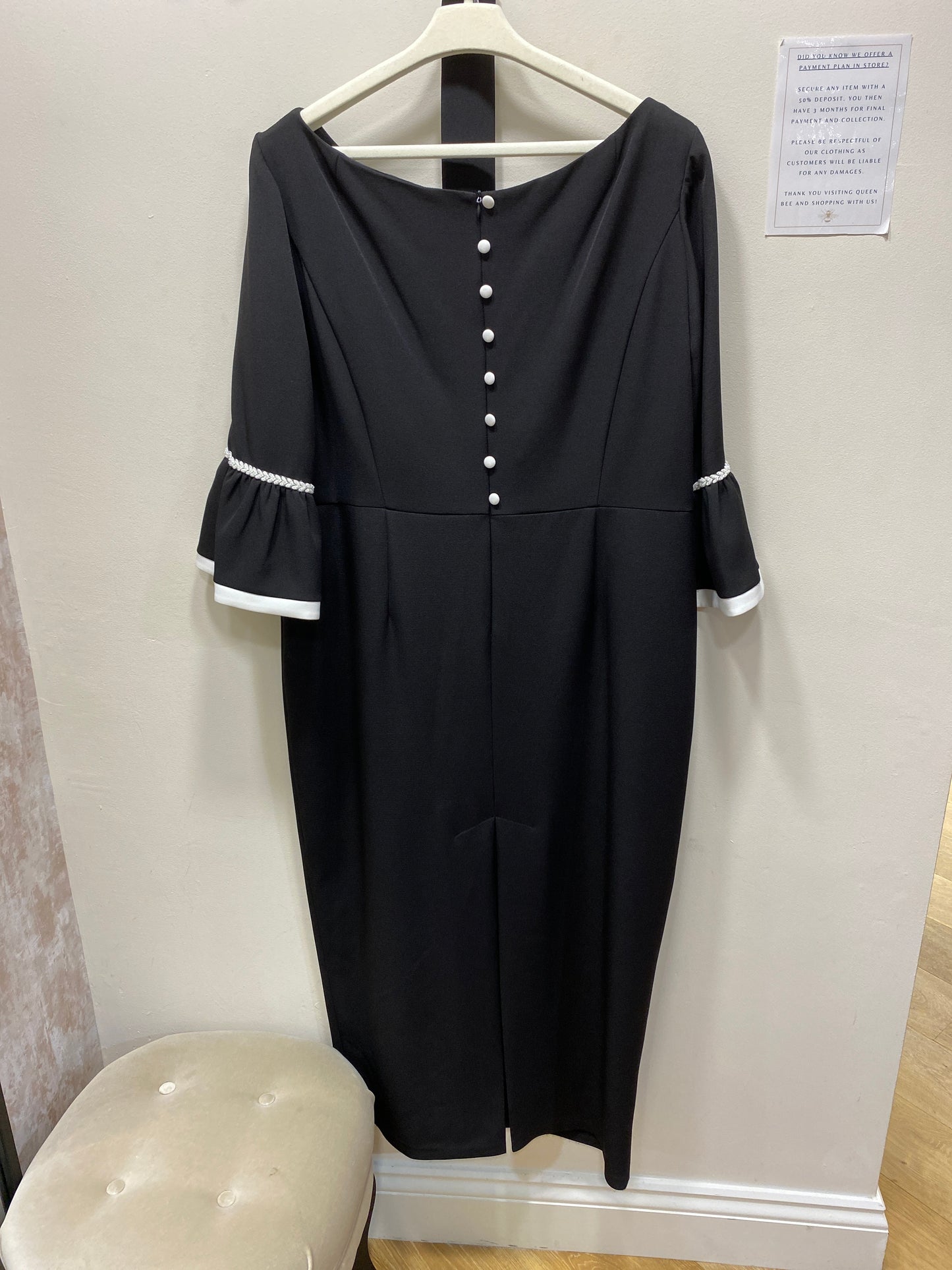 Anoola D434 Black & Ivory Bell Sleeve Dress