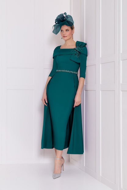 John Charles 29189B Forest Green Fitted Dress With Sleeve